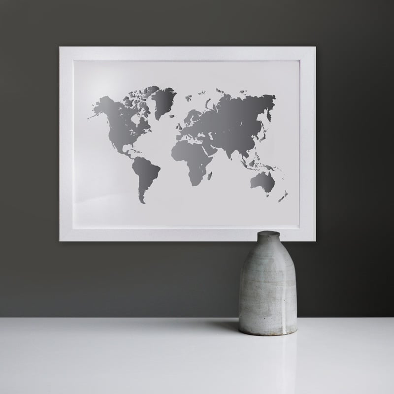 poster wereldkaart zilver