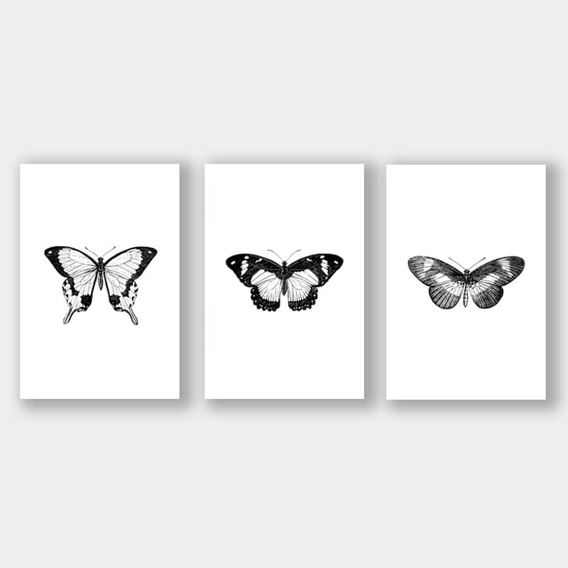 posterset vlinders zwart-wit