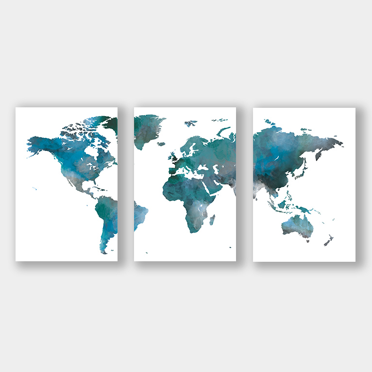 poster set wereldkaart blauw