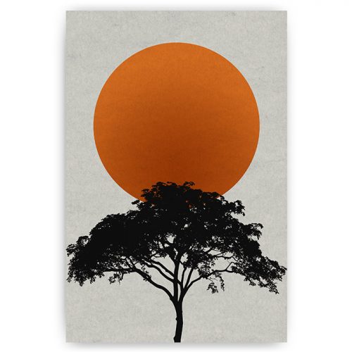 poster landschap silhouet boom met zon