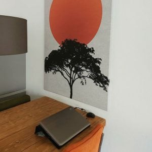 zon met bomen schilderij woonkamer