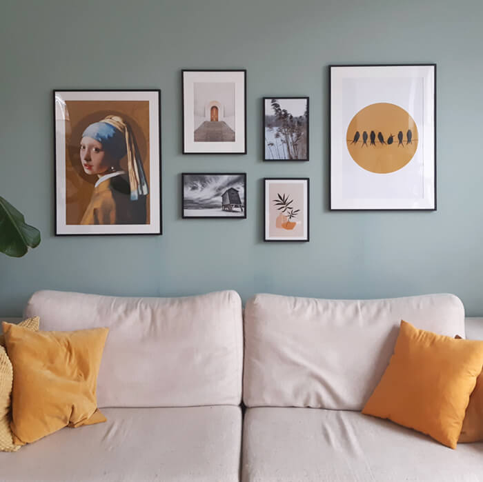 fotoprint collage als set in een woonkamer