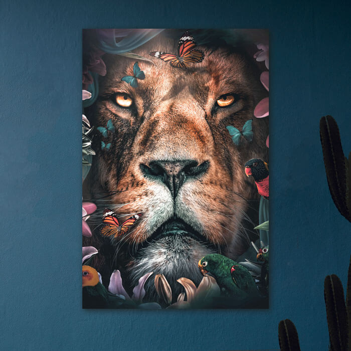 plexiglas schilderij met leeuw in de jungle