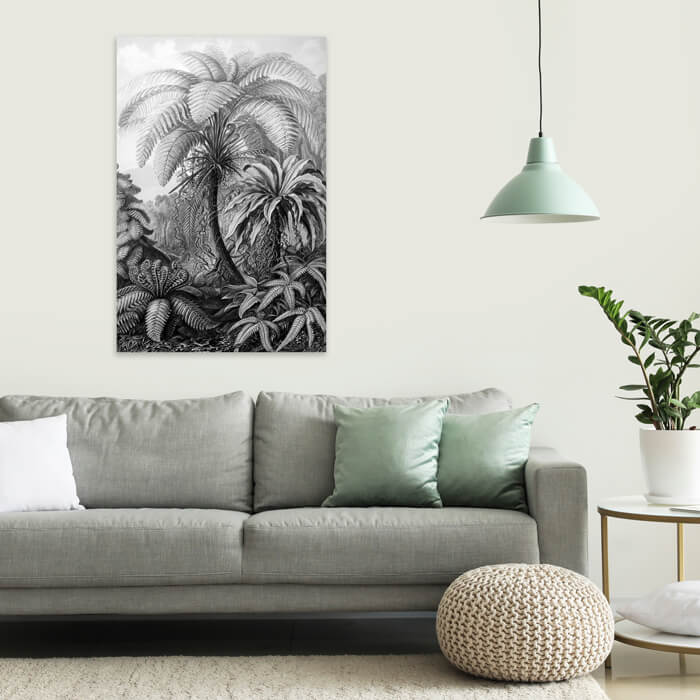 kunstwerk schilderij met zwart wit palm