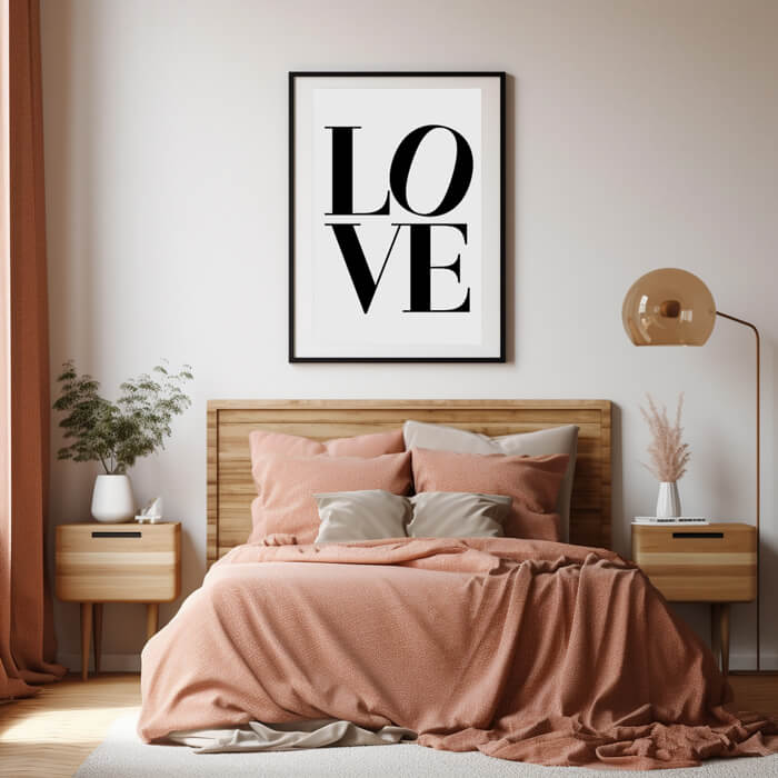 love tekst poster in slaapkamer