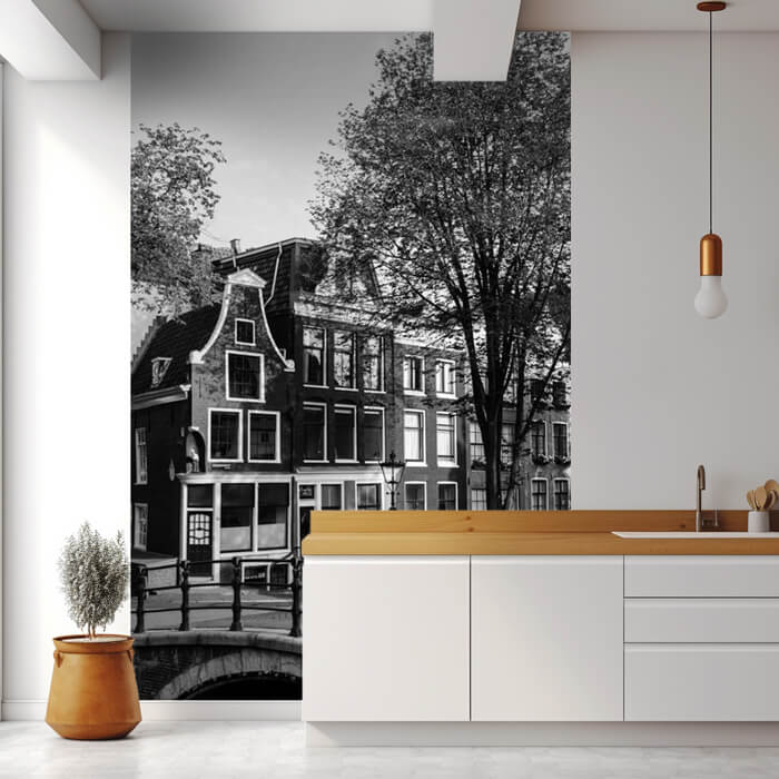 zwart wit fotobehang keuken