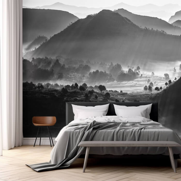 zwart wit slaapkamer fotobehang