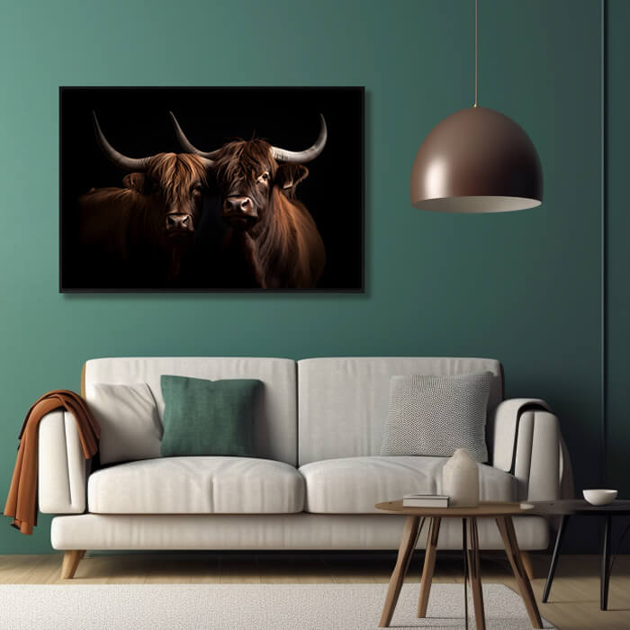 goedkope schilderijen met bizons en schotse hooglanders
