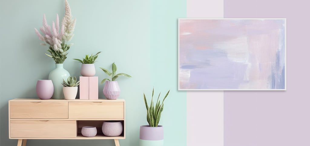 pastelkleur schilderij in een woonkamer