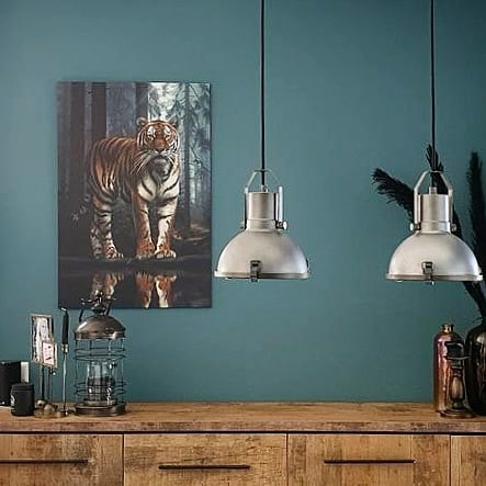 urban jungle interieur met tijger schilderij